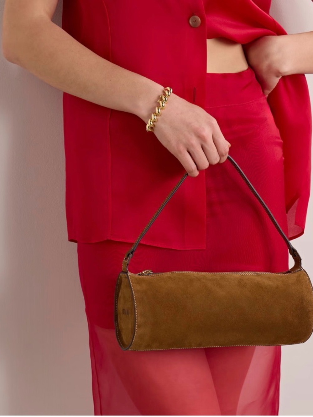 NWT STAUD Mini Taru Suede Shoulder Bag in Tan - Picture 3 of 9